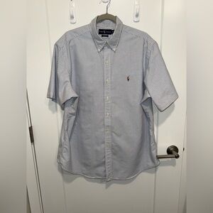 Ralph Lauren Men's White and Blue Striped Button Down Shirt